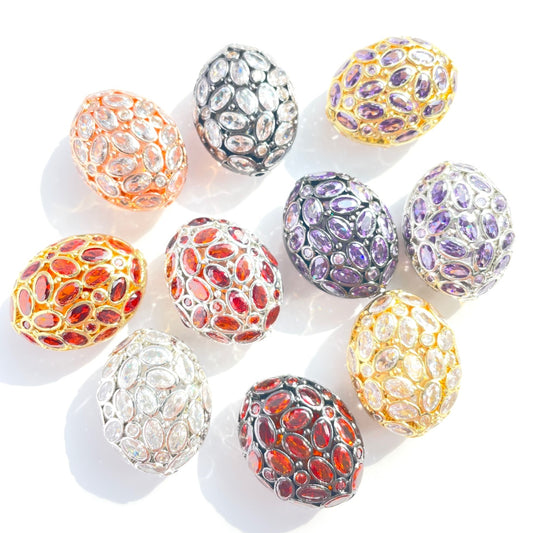 1PC 26.7*21mm Big Size Clear Purple Red CZ Hollow Flat Oval Centerpiece CZ Egg Beads Spacers CZ Paved Spacers Egg Beads Charms Beads Beyond