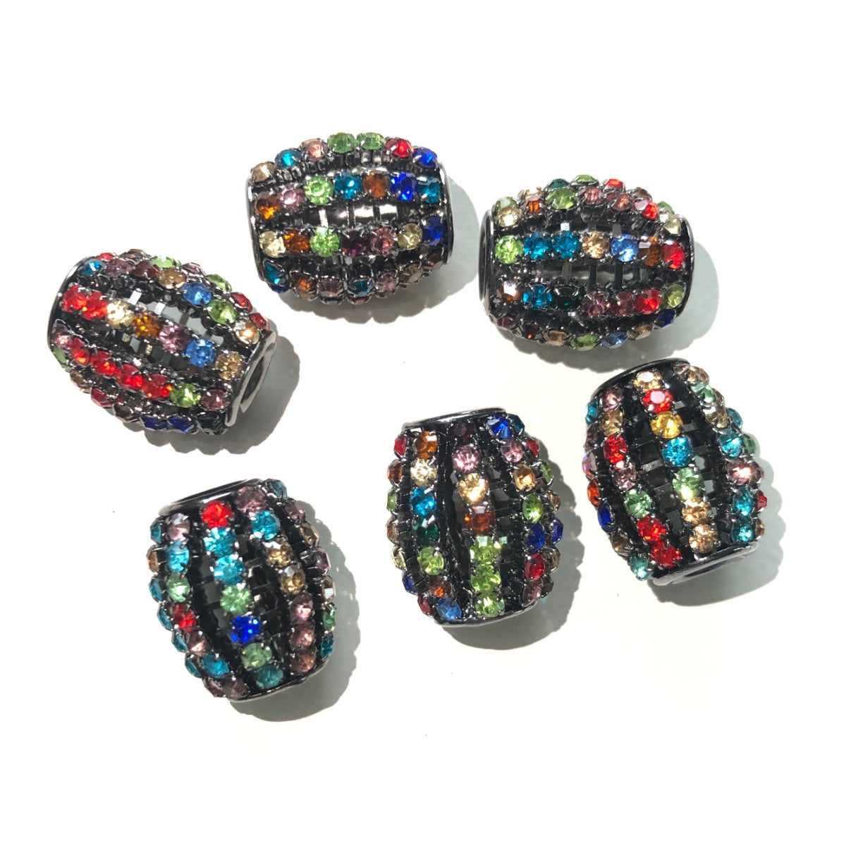 20pcs/lot 18*15mm Clear AB & Multicolor Rhinestone Alloy Olive Spacers Multicolor on Black Alloy Spacers Colorful Zirconia New Spacers Arrivals Charms Beads Beyond