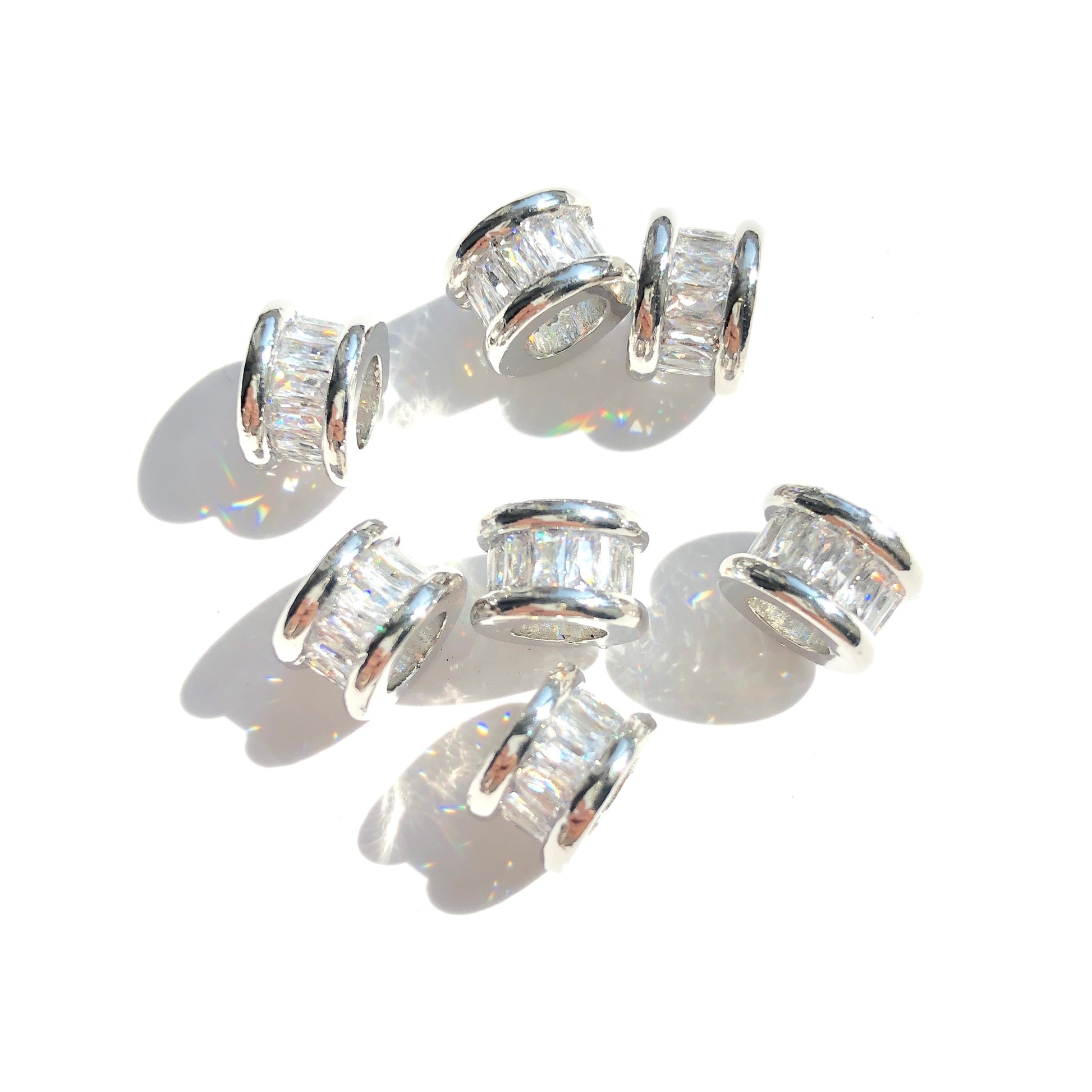 10pcs/lot 9*6mm CZ Paved Big Hole Wheel Spacers Silver CZ Paved Spacers Big Hole Beads New Spacers Arrivals Charms Beads Beyond