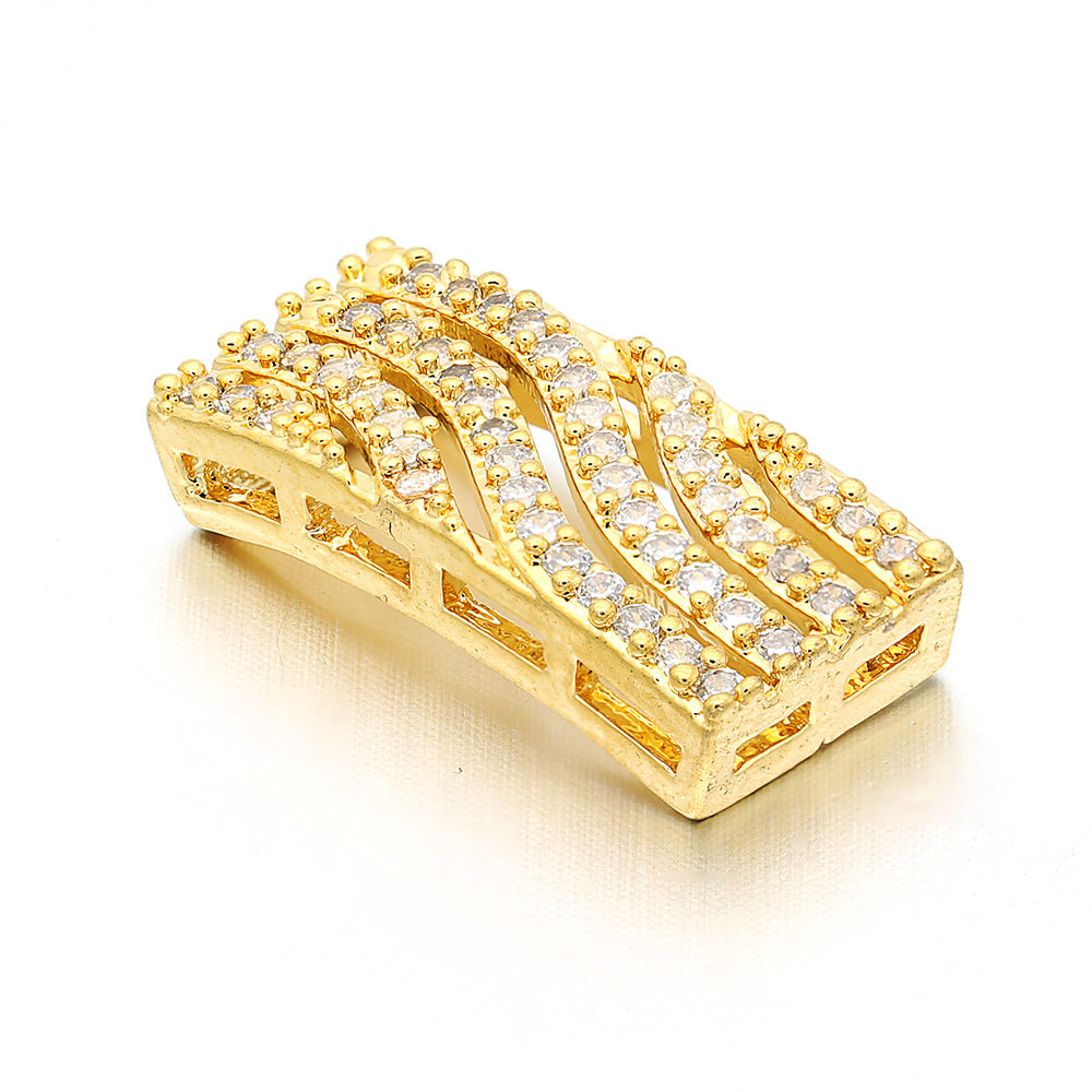 10pcs/lot 21*9mm CZ Paved Curved Rectangle Spacers Gold CZ Paved Spacers Charms Beads Beyond