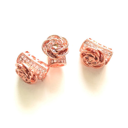 10pcs/lot 14*11mm CZ Paved Flower Tube Spacers Rose Gold CZ Paved Spacers Flower Spacers Tube Bar Centerpieces Charms Beads Beyond