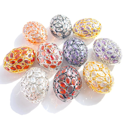 1PC 26.7*21mm Big Size Clear Purple Red CZ Hollow Flat Oval Centerpiece CZ Egg Beads Spacers CZ Paved Spacers Egg Beads Charms Beads Beyond