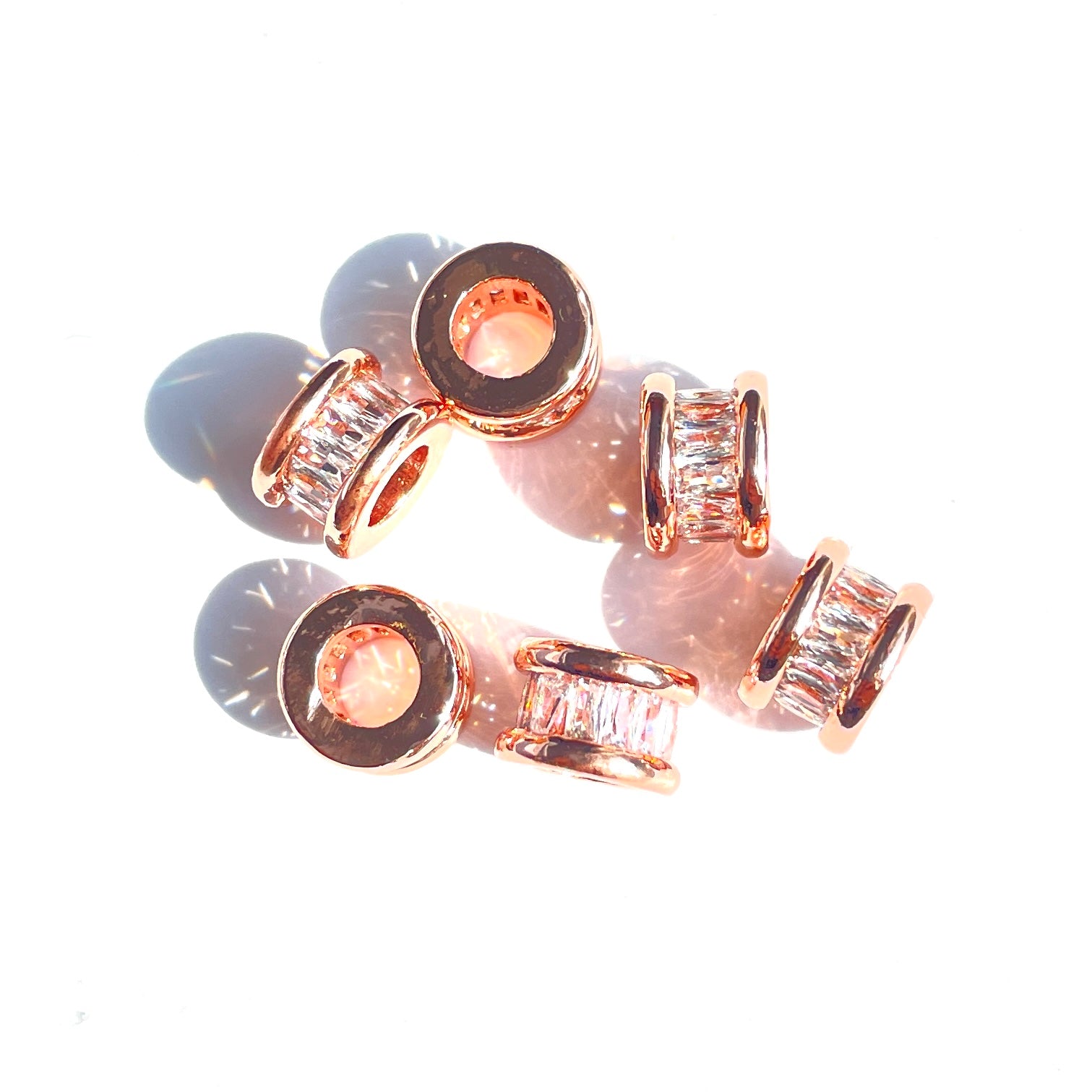 10pcs/lot 9*6mm CZ Paved Big Hole Wheel Spacers Rose Gold CZ Paved Spacers Big Hole Beads New Spacers Arrivals Charms Beads Beyond