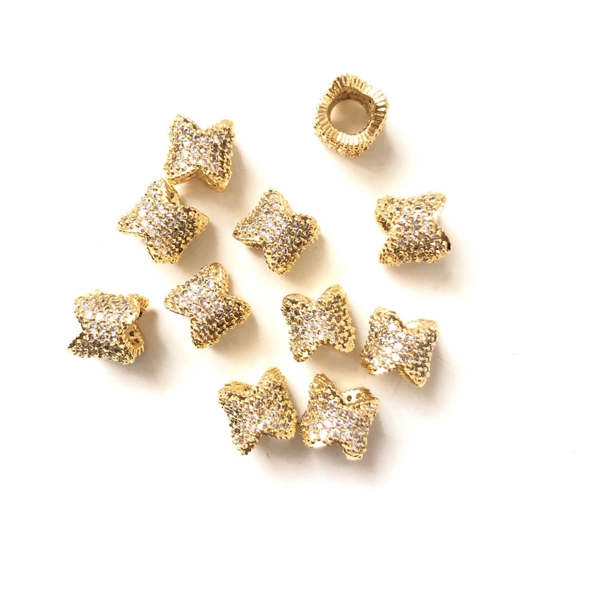 20pcs/lot 8*6.8mm CZ Paved Flower Tube Spacers Gold CZ Paved Spacers Tube Bar Centerpieces Charms Beads Beyond
