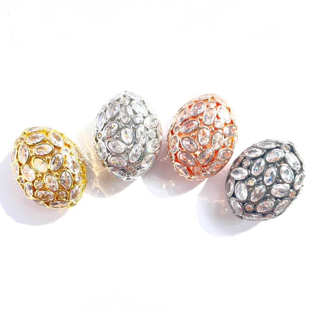 5pc 26.7*21mm Big Size Clear CZ Hollow Flat Oval Centerpiece CZ Egg Beads Spacers CZ Paved Spacers Egg Beads Charms Beads Beyond