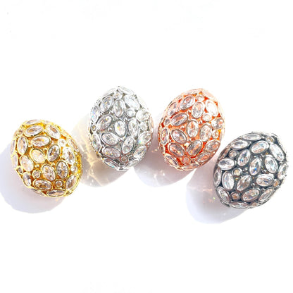 5pc 26.7*21mm Big Size Clear CZ Hollow Flat Oval Centerpiece CZ Egg Beads Spacers CZ Paved Spacers Egg Beads Charms Beads Beyond
