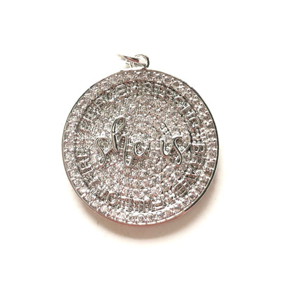 10pcs/lot 28mm CZ Pave Round Plate She Is Fierce Strong Brave Full OF FIRE Quote Charms CZ Paved Charms Discs On Sale Charms Beads Beyond