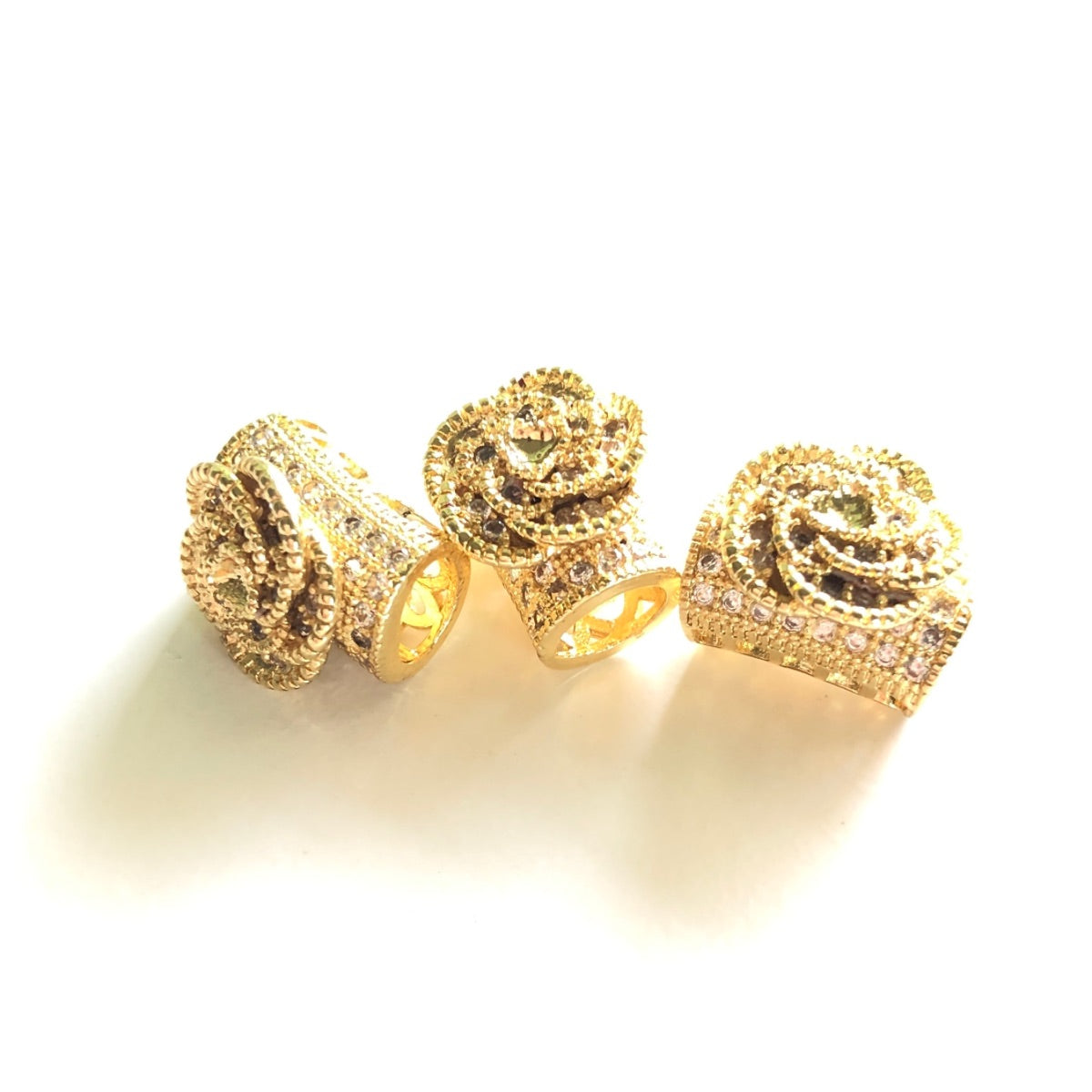 10pcs/lot 14*11mm CZ Paved Flower Tube Spacers Gold CZ Paved Spacers Flower Spacers Tube Bar Centerpieces Charms Beads Beyond