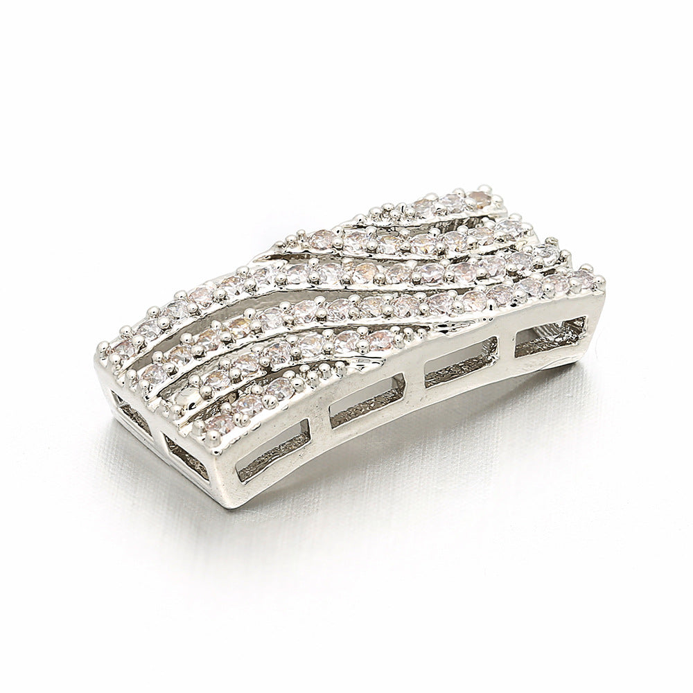10pcs/lot 21*9mm CZ Paved Curved Rectangle Spacers Silver CZ Paved Spacers Charms Beads Beyond