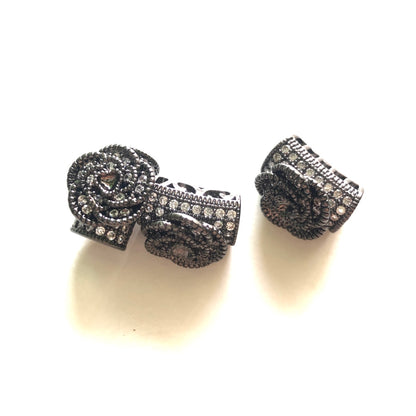 10pcs/lot 14*11mm CZ Paved Flower Tube Spacers Clear on Black CZ Paved Spacers Flower Spacers Tube Bar Centerpieces Charms Beads Beyond