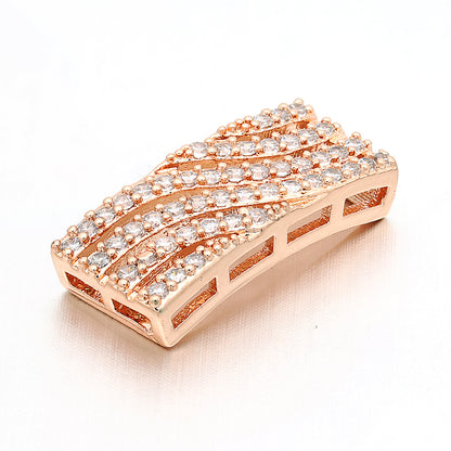 10pcs/lot 21*9mm CZ Paved Curved Rectangle Spacers Rose Gold CZ Paved Spacers Charms Beads Beyond