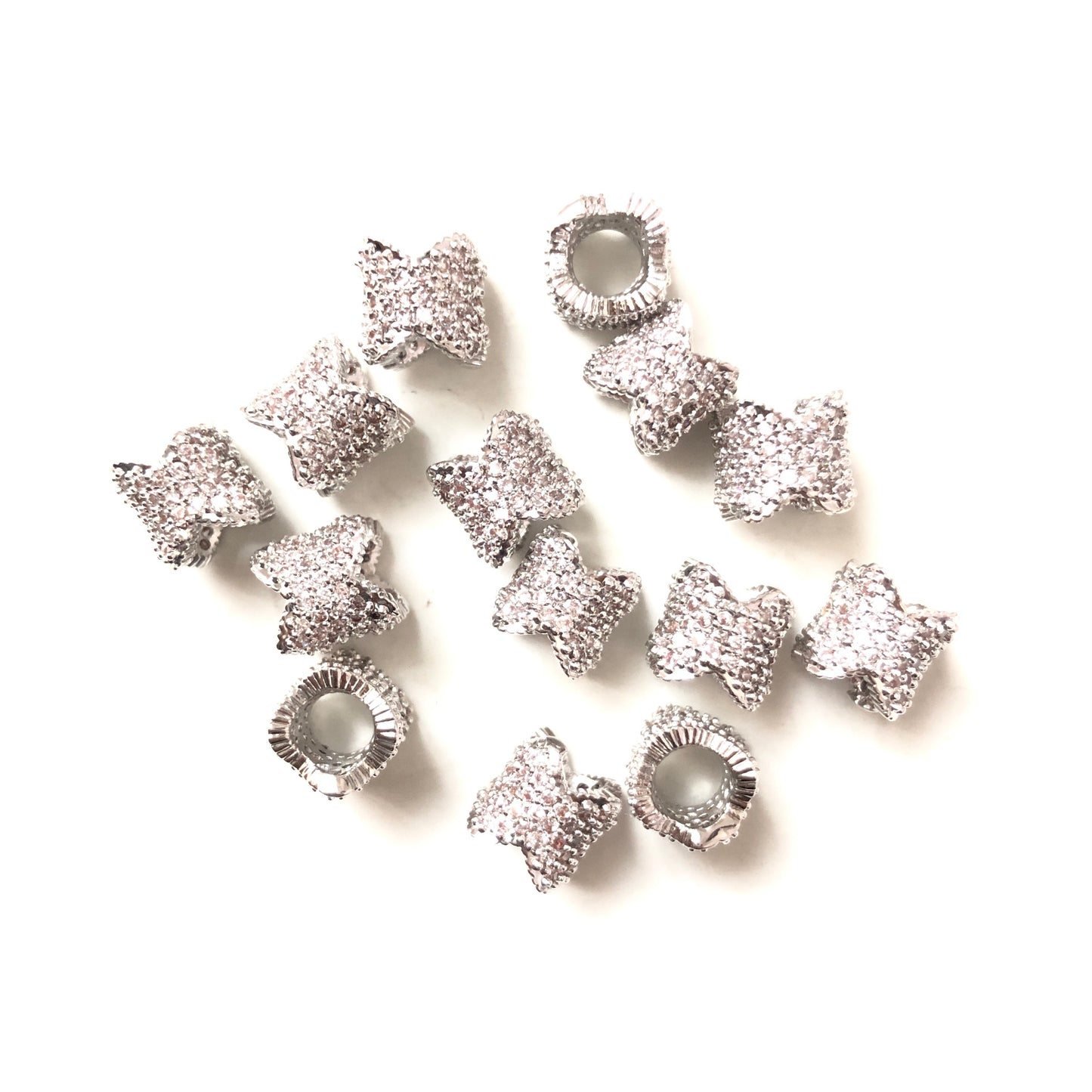 20pcs/lot 8*6.8mm CZ Paved Flower Tube Spacers Silver CZ Paved Spacers Tube Bar Centerpieces Charms Beads Beyond