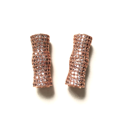 5-10pcs/lot 27.5*10mm CZ Paved Wave Tube Bar Spacers Rose Gold CZ Paved Spacers Tube Bar Centerpieces Charms Beads Beyond