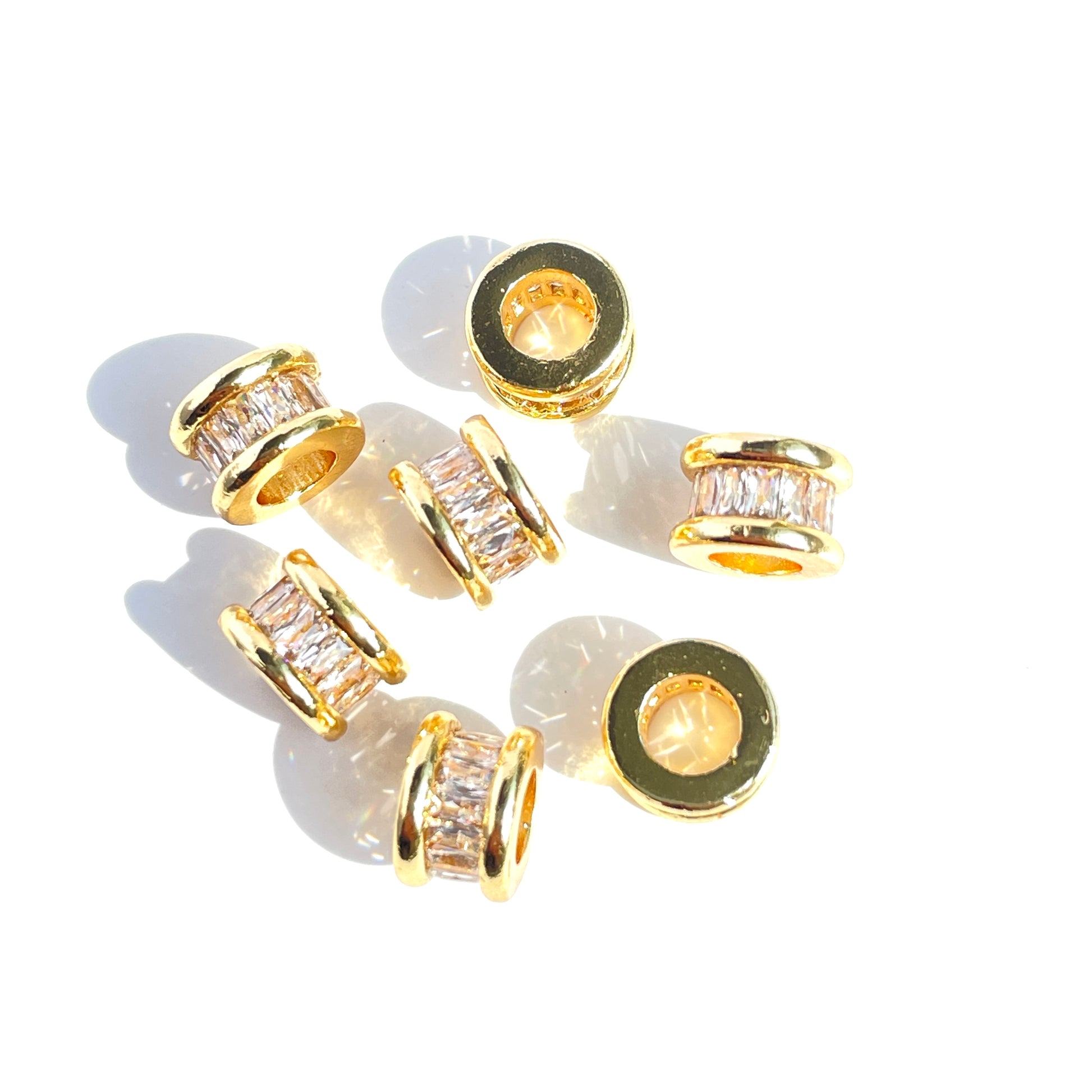 10pcs/lot 9*6mm CZ Paved Big Hole Wheel Spacers Gold CZ Paved Spacers Big Hole Beads New Spacers Arrivals Charms Beads Beyond