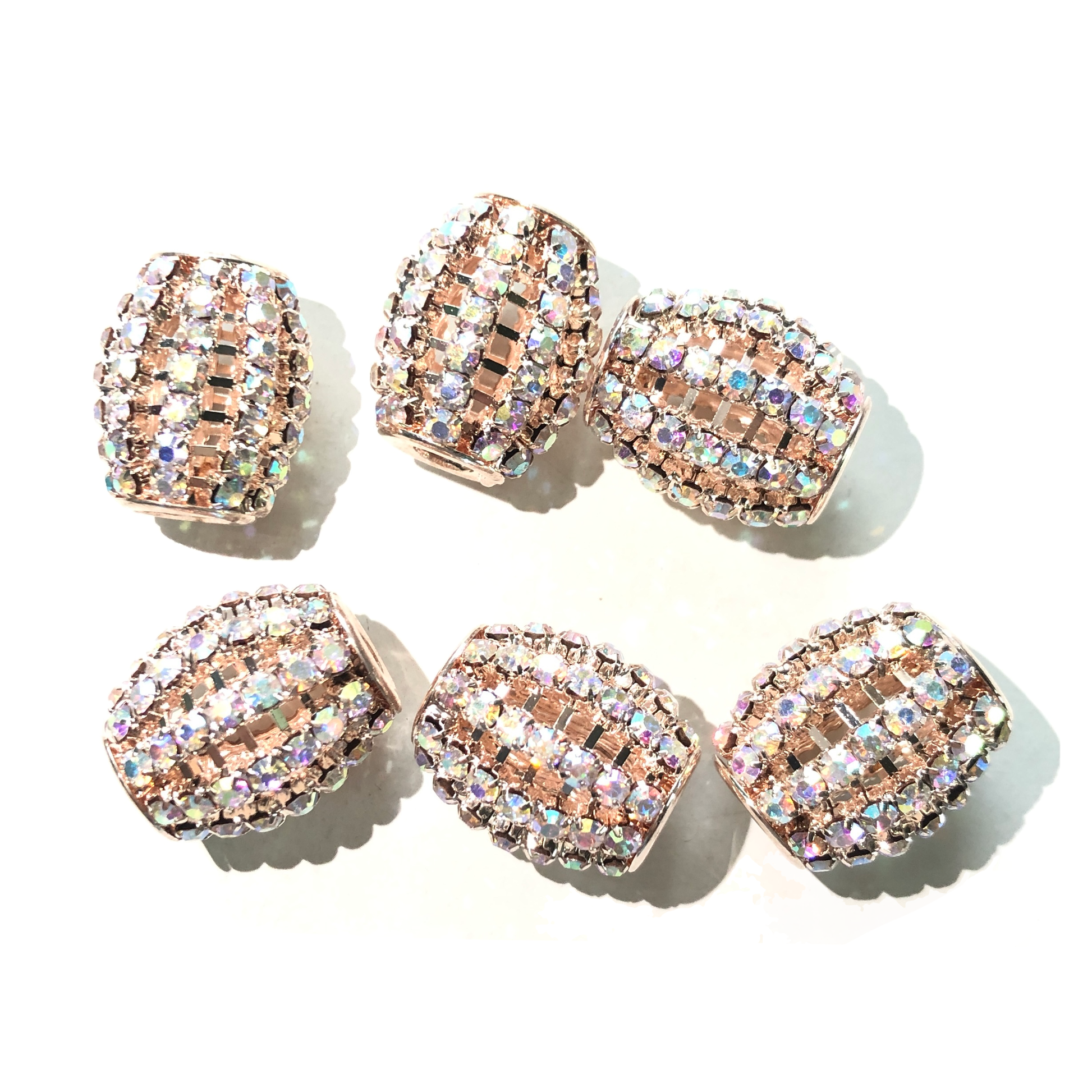 20pcs/lot 18*15mm Clear AB & Multicolor Rhinestone Alloy Olive Spacers Clear AB on Rose Gold Alloy Spacers Colorful Zirconia New Spacers Arrivals Charms Beads Beyond