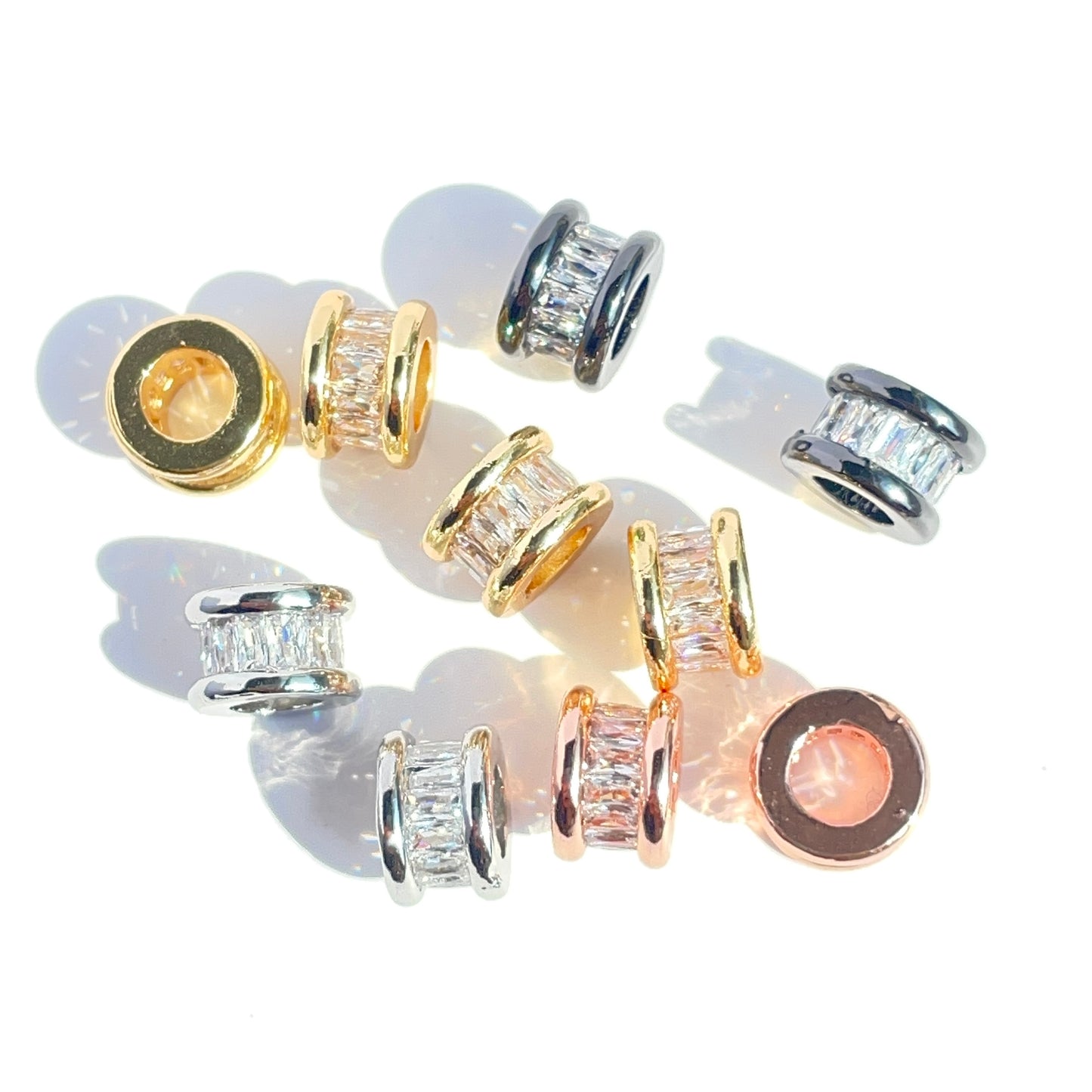 10pcs/lot 9*6mm CZ Paved Big Hole Wheel Spacers Mix Colors CZ Paved Spacers Big Hole Beads New Spacers Arrivals Charms Beads Beyond