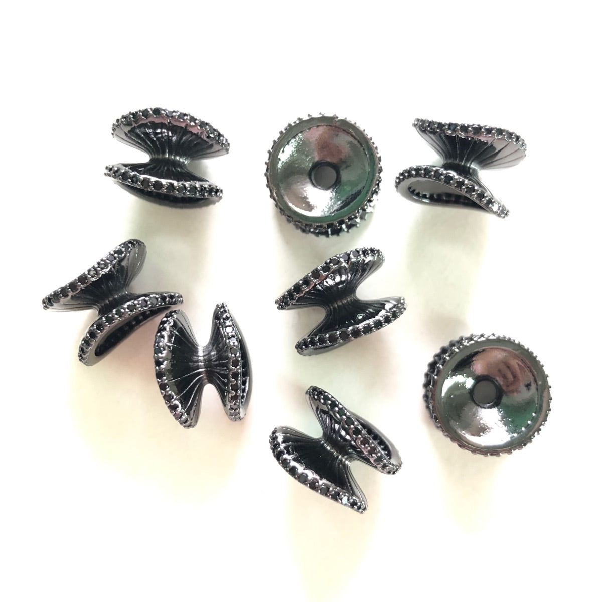 10pcs/lot 13.3*8.7mm CZ Paved Hourglass Spacers Beads Black on Black CZ Paved Spacers Hourglass Beads New Spacers Arrivals Charms Beads Beyond