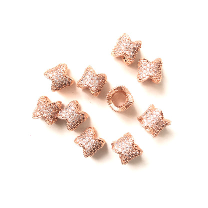 20pcs/lot 8*6.8mm CZ Paved Flower Tube Spacers Rose Gold CZ Paved Spacers Tube Bar Centerpieces Charms Beads Beyond