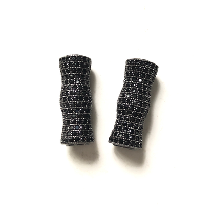 5-10pcs/lot 27.5*10mm CZ Paved Wave Tube Bar Spacers Black on Black CZ Paved Spacers Tube Bar Centerpieces Charms Beads Beyond