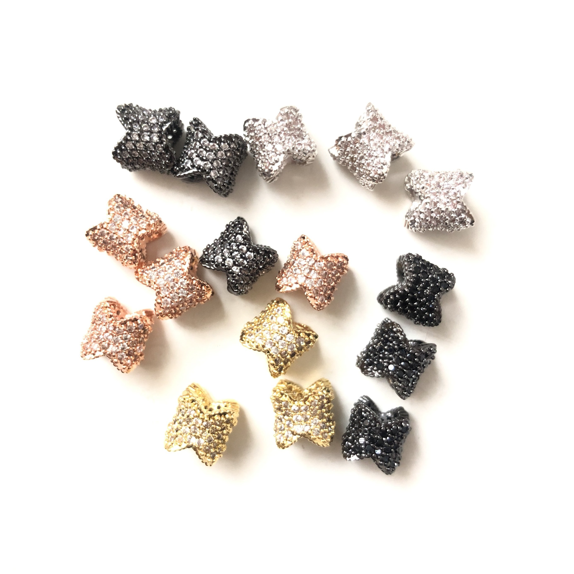 20pcs/lot 8*6.8mm CZ Paved Flower Tube Spacers Mix Color CZ Paved Spacers Tube Bar Centerpieces Charms Beads Beyond