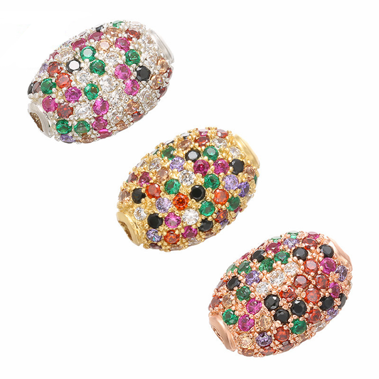 10pcs/lot 14*10mm Multicolor CZ Paved Oval Centerpiece Spacers Mix Colors CZ Paved Spacers Colorful Zirconia Oval Spacers Charms Beads Beyond