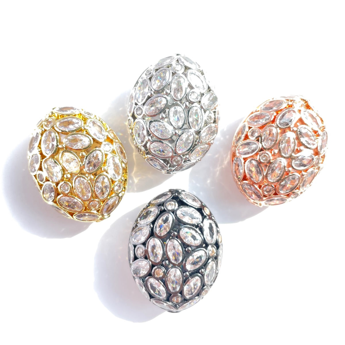 5pc 26.7*21mm Big Size Clear CZ Hollow Flat Oval Centerpiece CZ Egg Beads Spacers Mix Colors CZ Paved Spacers Egg Beads Charms Beads Beyond