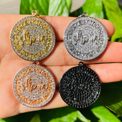 10pcs/lot 28mm CZ Pave Round Plate She Is Fierce Strong Brave Full OF FIRE Quote Charms Mix Colors CZ Paved Charms Discs On Sale Charms Beads Beyond