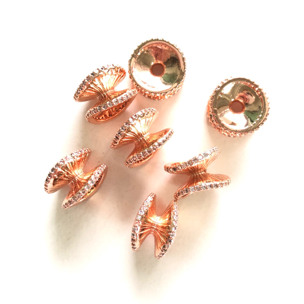 10pcs/lot 13.3*8.7mm CZ Paved Hourglass Spacers Beads Rose Gold CZ Paved Spacers Hourglass Beads New Spacers Arrivals Charms Beads Beyond
