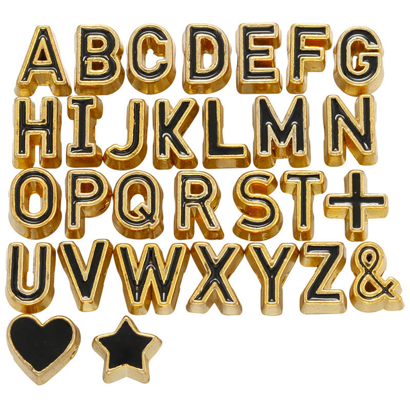 29pcs/lot 7*6mm Colorful CZ Paved Initial Alphabet Letter Spacers Black Enamel Charms Colorful Zirconia Charms Beads Beyond