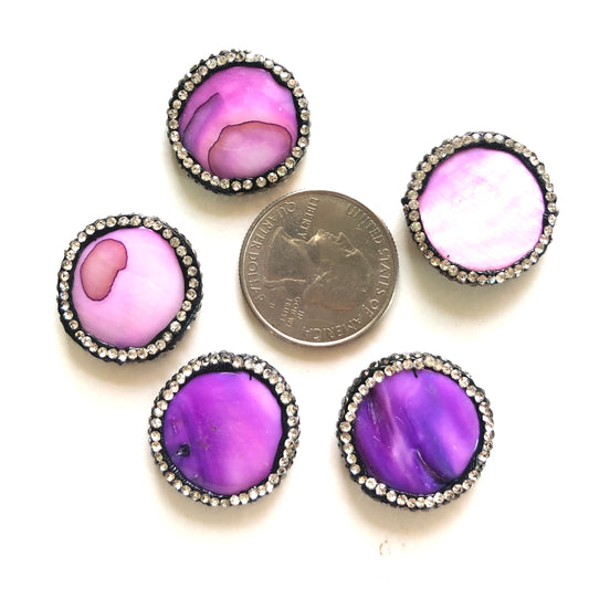 5pcs/lot 23mm Rhinestone Paved Purple Shell Round Spacers Agate Spacers Focal Beads Charms Beads Beyond