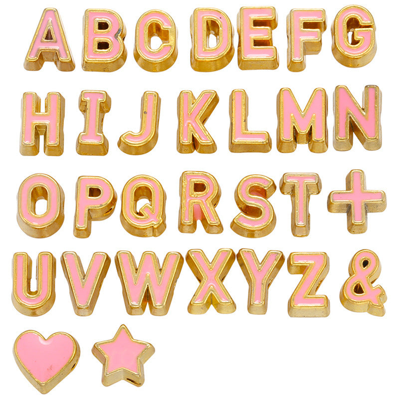 29pcs/lot 7*6mm Colorful CZ Paved Initial Alphabet Letter Spacers Pink Enamel Charms Colorful Zirconia Charms Beads Beyond