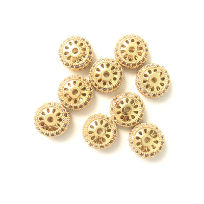 20pcs/lot 9.1*4.5mm CZ Paved Wheel Rondelle Spacers Gold CZ Paved Spacers Rondelle Beads Charms Beads Beyond