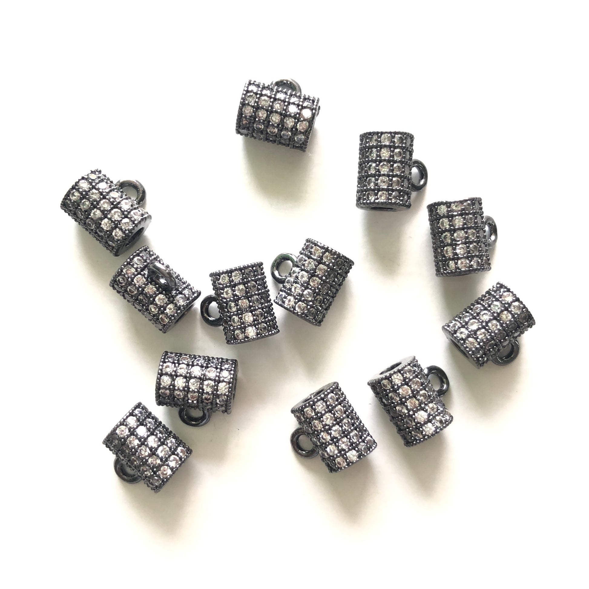 20pcs/lot 7.2*5.5mm CZ Paved Bail Spacers Black CZ Paved Spacers Bail Beads Charms Beads Beyond