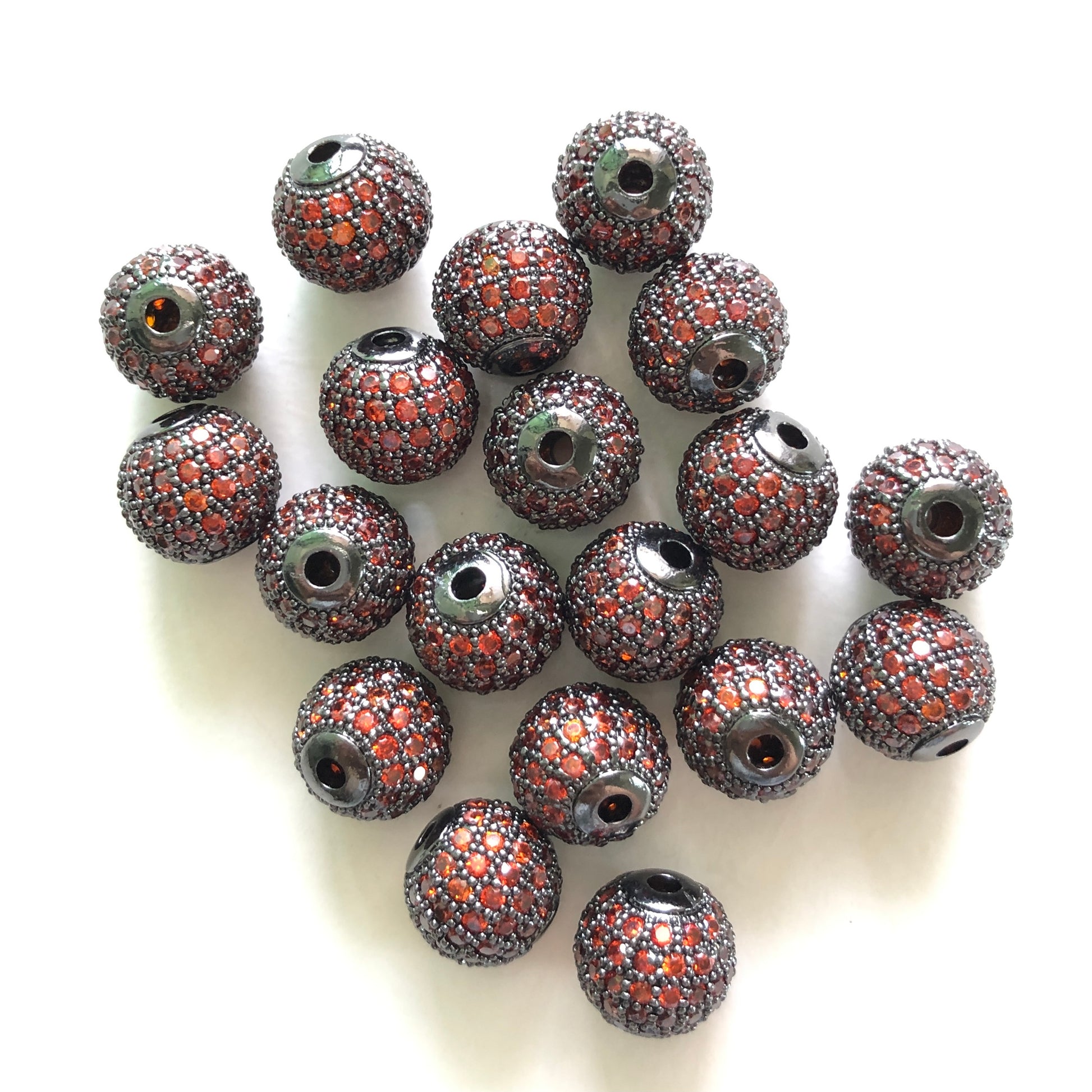 10pcs/lot 10mm Reddish Orange CZ Paved Ball Spacers Black CZ Paved Spacers 10mm Beads Ball Beads Colorful Zirconia Charms Beads Beyond