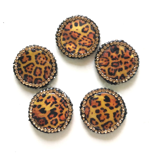 5pcs/lot 23mm Rhinestone Paved Leopard Print Shell Round Spacers Agate Spacers Focal Beads Leopard Printed Charms Beads Beyond