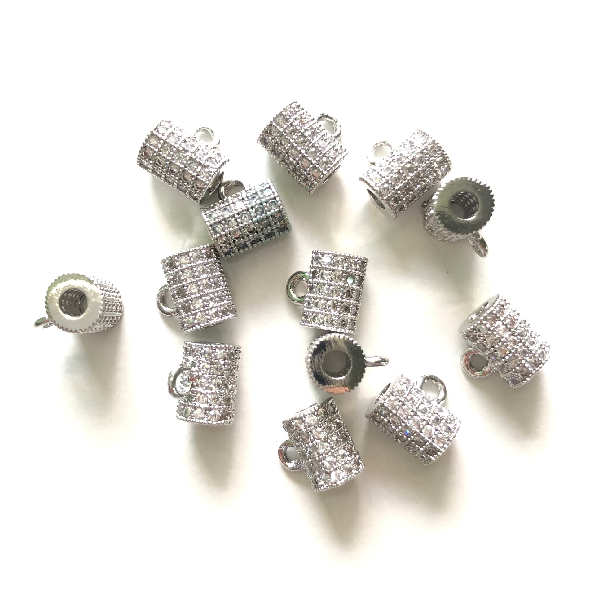 20pcs/lot 7.2*5.5mm CZ Paved Bail Spacers Silver CZ Paved Spacers Bail Beads Charms Beads Beyond