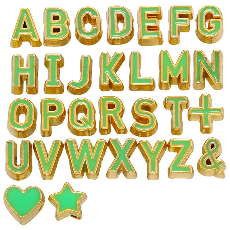 29pcs/lot 7*6mm Colorful CZ Paved Initial Alphabet Letter Spacers Green Enamel Charms Colorful Zirconia Charms Beads Beyond