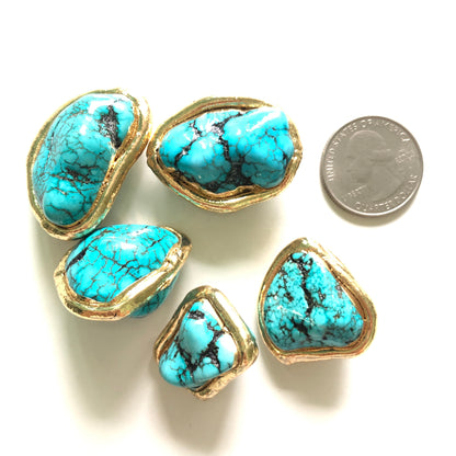 5pcs/lot 27-38mm Gold Plated Brass Bezel Howlite Turquoise Stone Irregular Shape Spacers Agate Spacers Focal Beads Charms Beads Beyond