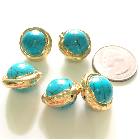 5pcs/lot 18.7mm Gold Plated Brass Bezel Howlite Turquoise Stone Round Spacers Agate Spacers Focal Beads Charms Beads Beyond