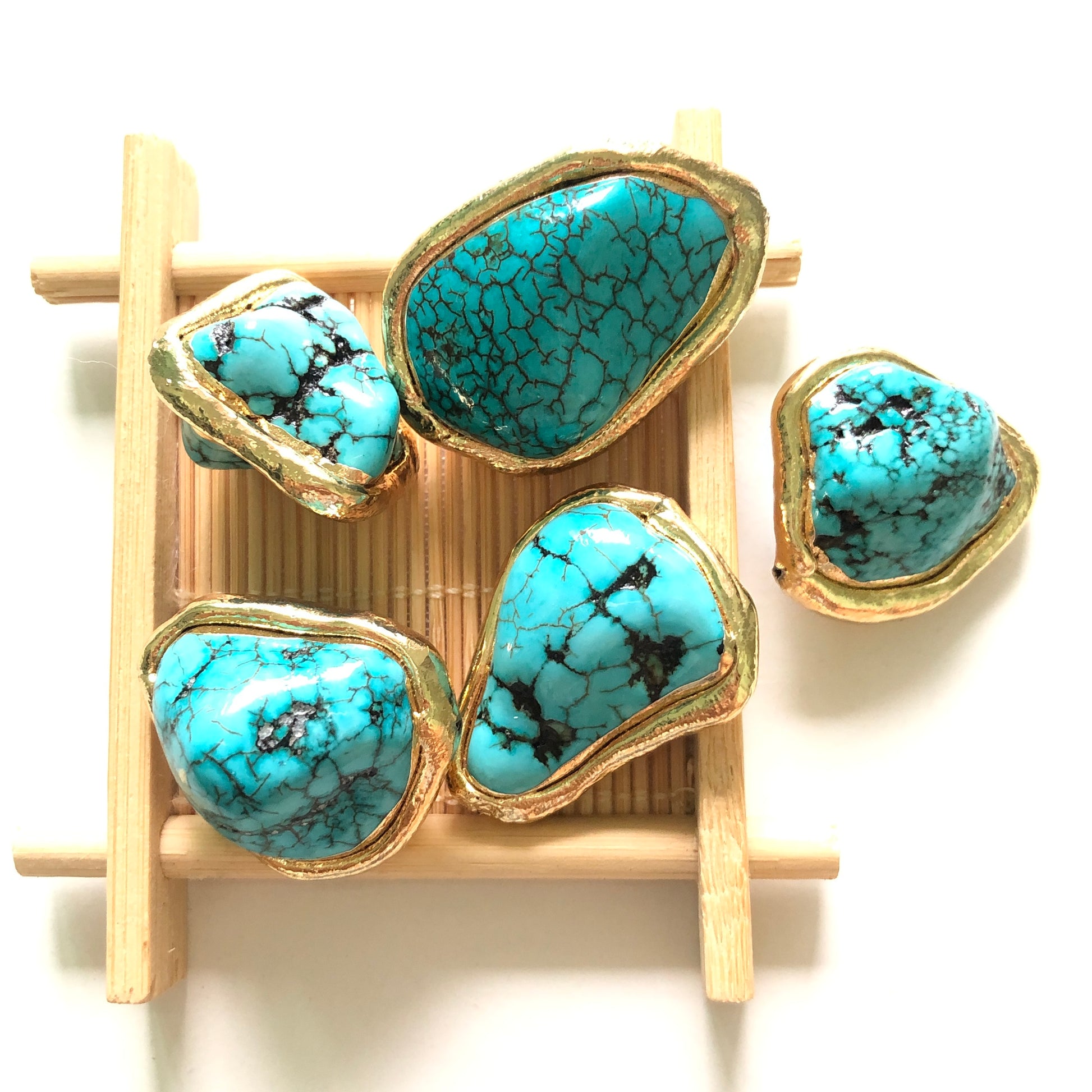 5pcs/lot 27-38mm Gold Plated Brass Bezel Howlite Turquoise Stone Irregular Shape Spacers Agate Spacers Focal Beads Charms Beads Beyond