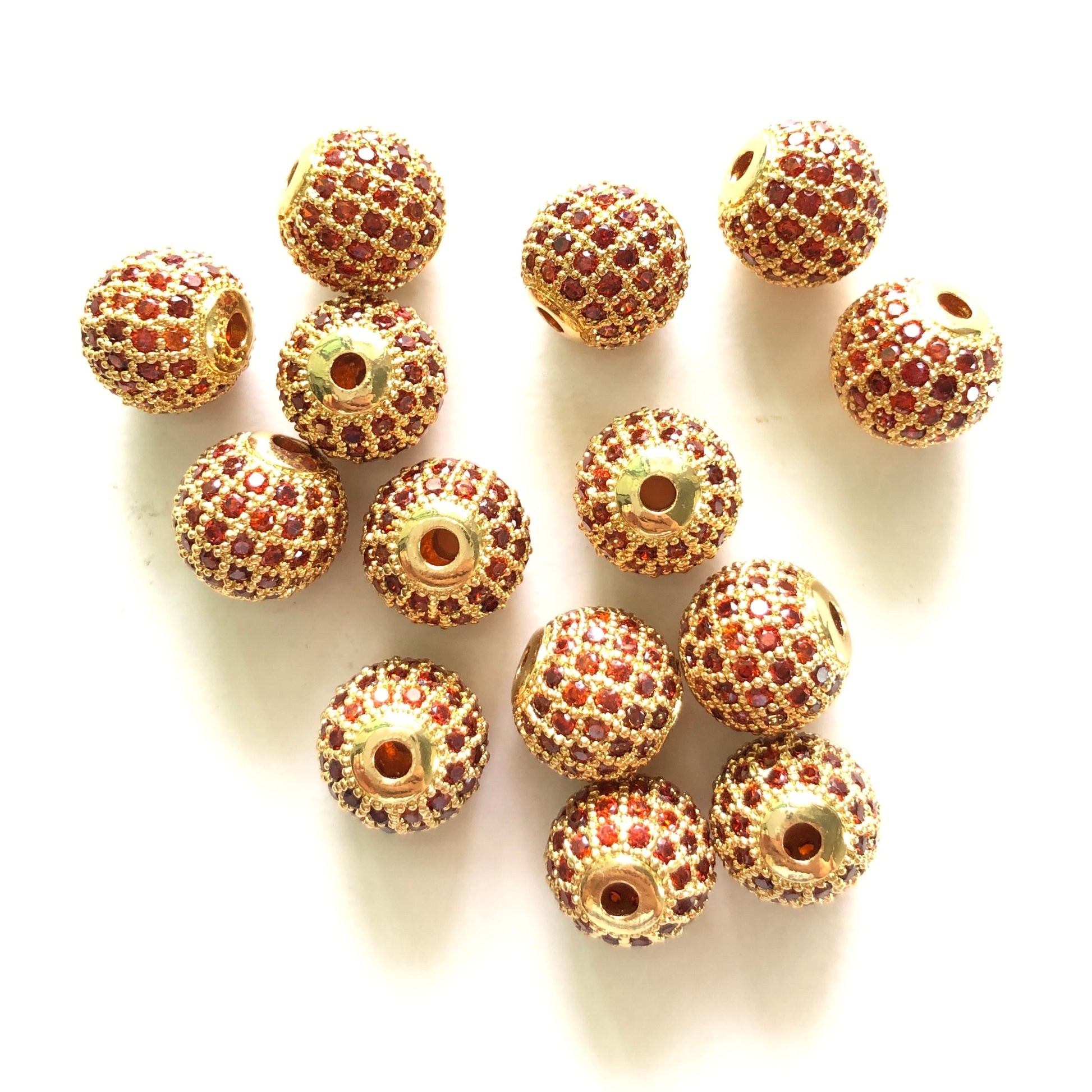 10pcs/lot 10mm Reddish Orange CZ Paved Ball Spacers Gold CZ Paved Spacers 10mm Beads Ball Beads Colorful Zirconia Charms Beads Beyond