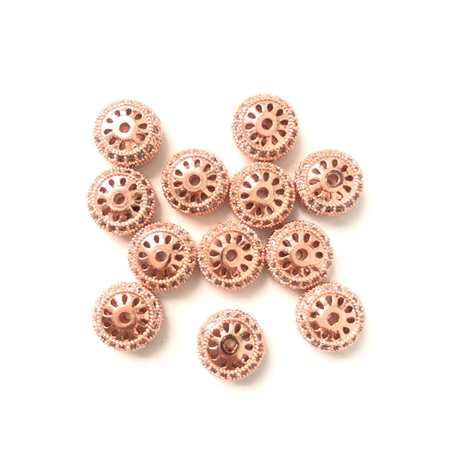 20pcs/lot 9.1*4.5mm CZ Paved Wheel Rondelle Spacers Rose Gold CZ Paved Spacers Rondelle Beads Charms Beads Beyond