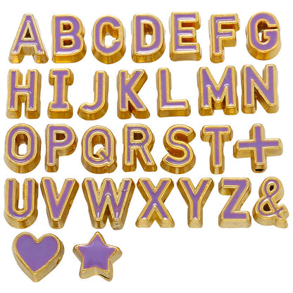29pcs/lot 7*6mm Colorful CZ Paved Initial Alphabet Letter Spacers Purple Enamel Charms Colorful Zirconia Charms Beads Beyond