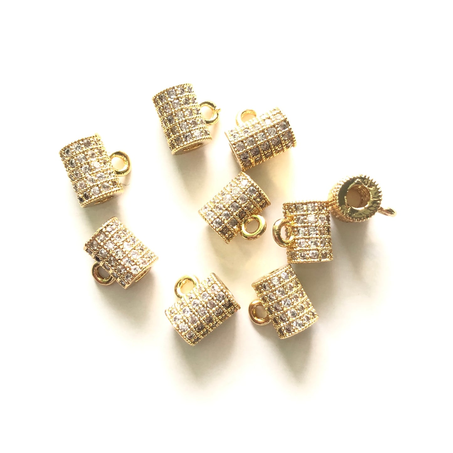 20pcs/lot 7.2*5.5mm CZ Paved Bail Spacers Gold CZ Paved Spacers Bail Beads Charms Beads Beyond