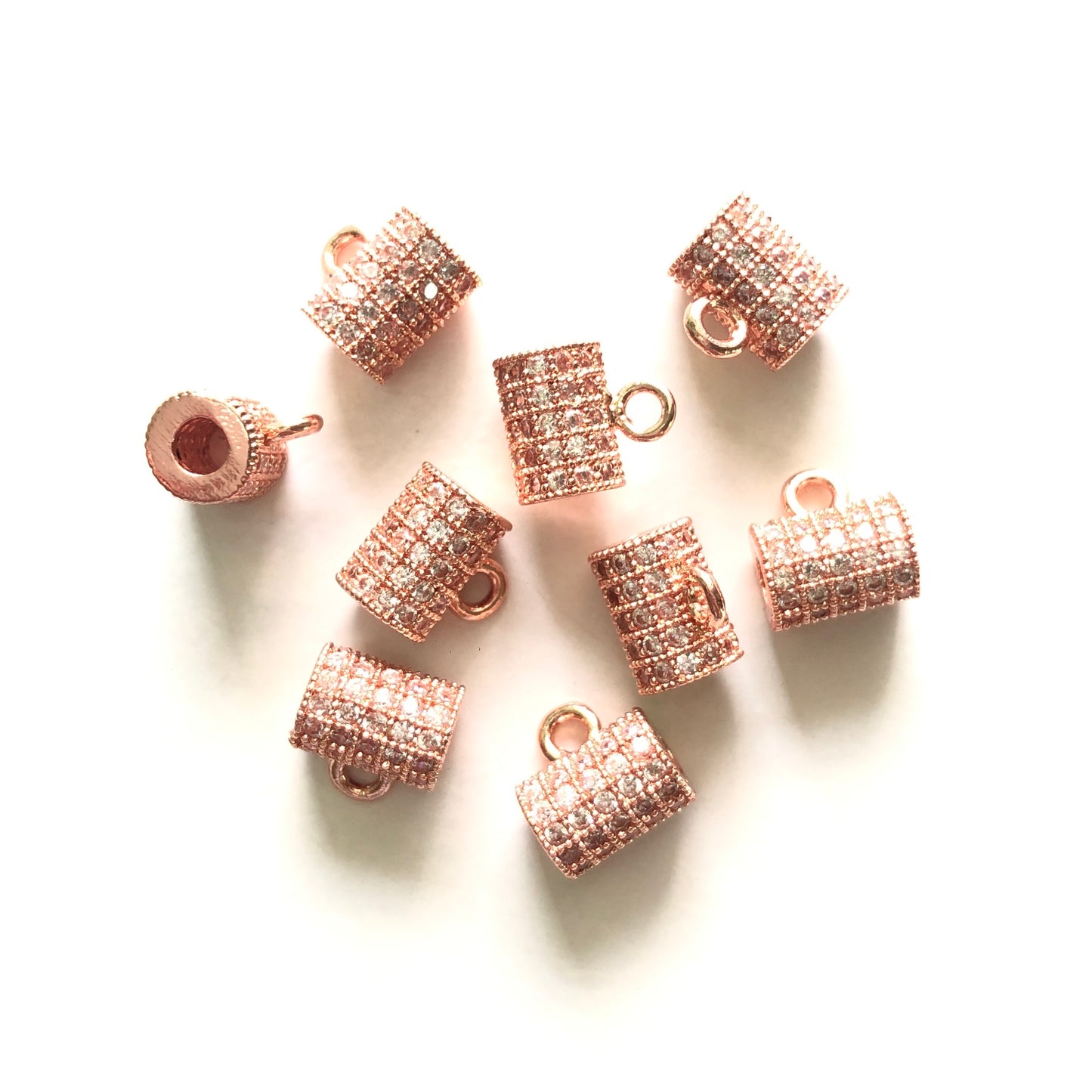 20pcs/lot 7.2*5.5mm CZ Paved Bail Spacers Rose Gold CZ Paved Spacers Bail Beads Charms Beads Beyond