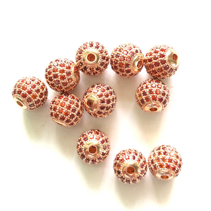 10pcs/lot 10mm Reddish Orange CZ Paved Ball Spacers Rose Gold CZ Paved Spacers 10mm Beads Ball Beads Colorful Zirconia Charms Beads Beyond