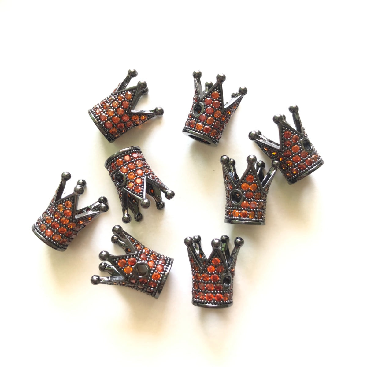 10pcs/lot Reddish Orange CZ Paved Crown Spacers Black CZ Paved Spacers Colorful Zirconia Crown Beads Charms Beads Beyond