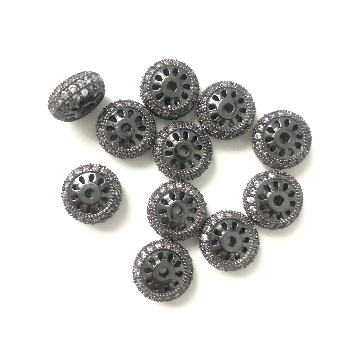 20pcs/lot 9.1*4.5mm CZ Paved Wheel Rondelle Spacers Black CZ Paved Spacers Rondelle Beads Charms Beads Beyond