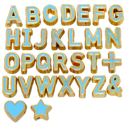 29pcs/lot 7*6mm Colorful CZ Paved Initial Alphabet Letter Spacers Light Blue Enamel Charms Colorful Zirconia Charms Beads Beyond