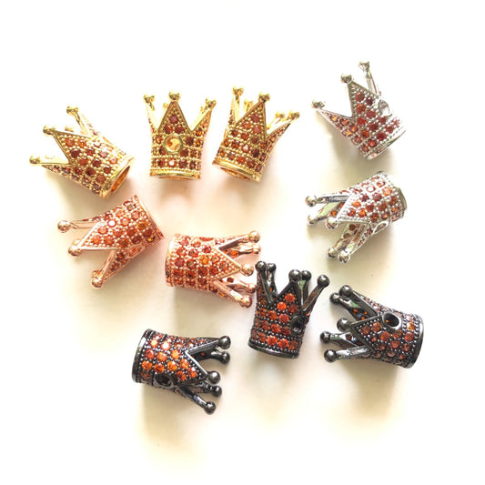 10pcs/lot Reddish Orange CZ Paved Crown Spacers Mix Colors CZ Paved Spacers Colorful Zirconia Crown Beads Charms Beads Beyond
